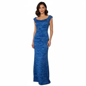 💫 Alex Evenings Blue Ruched Formal Gown Evening Dress Size 10